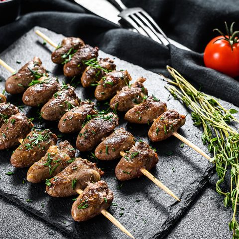 Grilled Chicken Hearts With Vinaigrette