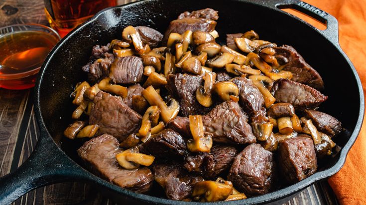 Honey Bourbon Steak Tips With Mushrooms Recipe