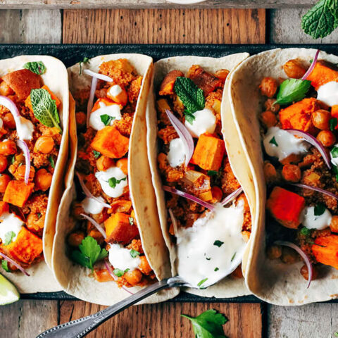 Chickpea, Fonio, and Sweet Potato Tacos